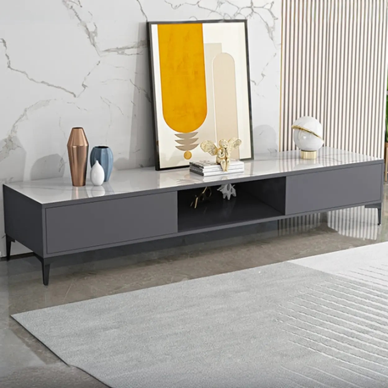 Modern Wood Rectangular Open Storage TV Stand — White