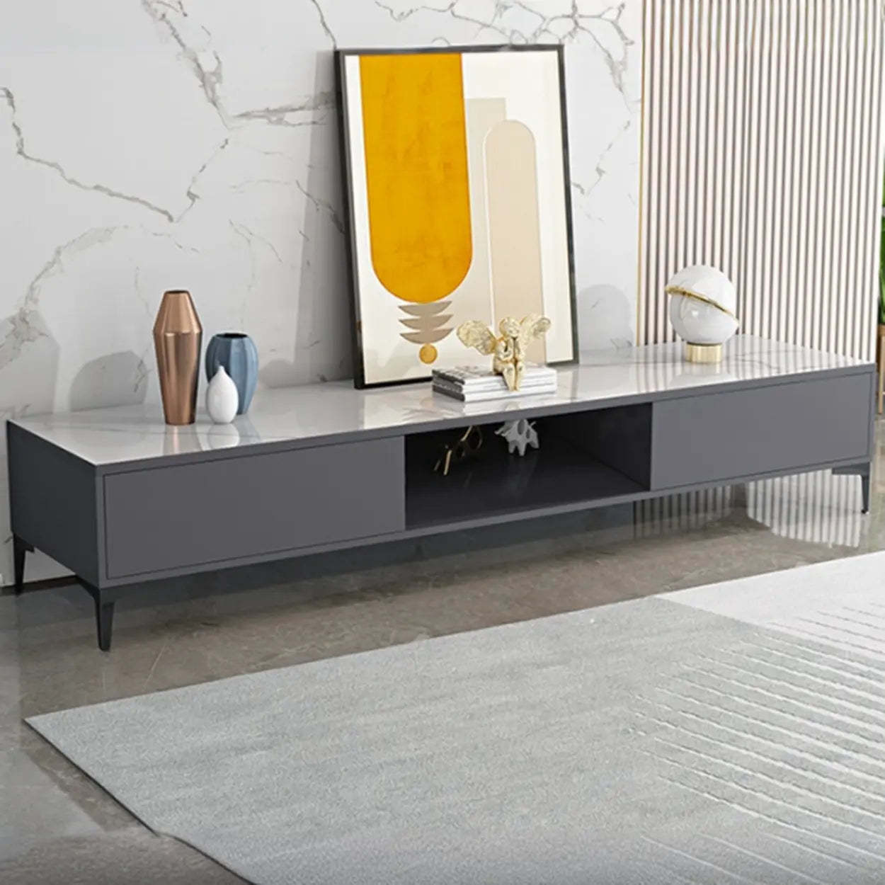Modern Wood Rectangular Open Storage TV Stand — White