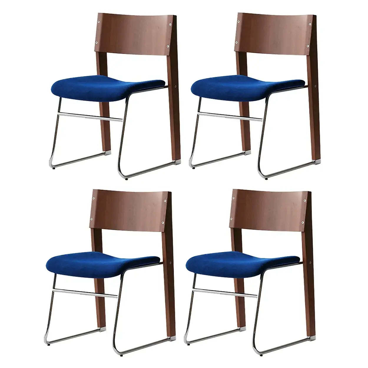 Modern Wood Velvet Open Back Armless Stackable Dining Chair