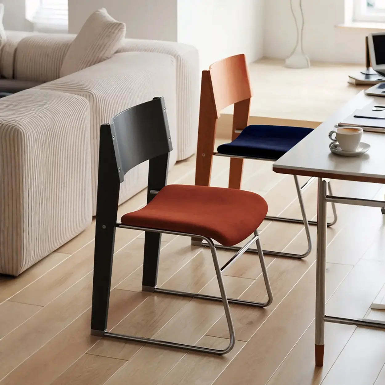 Modern Wood Velvet Open Back Armless Stackable Dining Chair — 2 Piece Set / Red