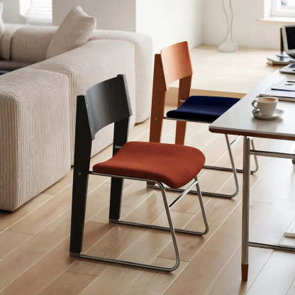 Modern Wood Velvet Open Back Armless Stackable Dining Chair — 2 Piece Set / Red