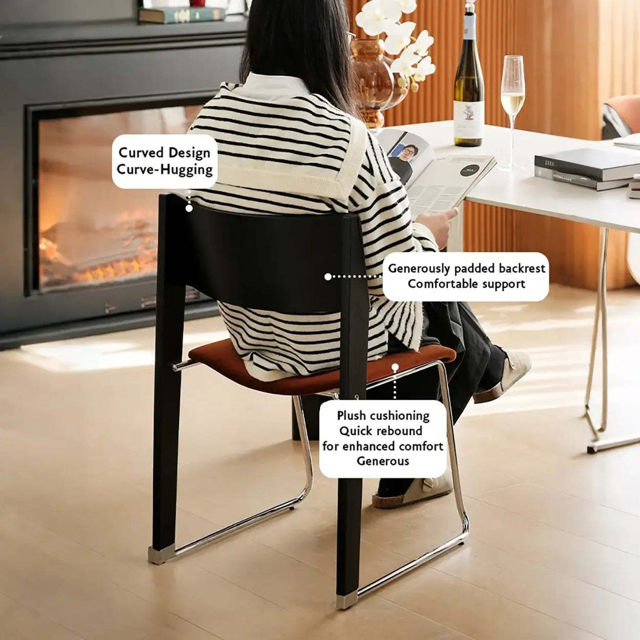 Modern Wood Velvet Open Back Armless Stackable Dining Chair — 4 Piece Set / Red