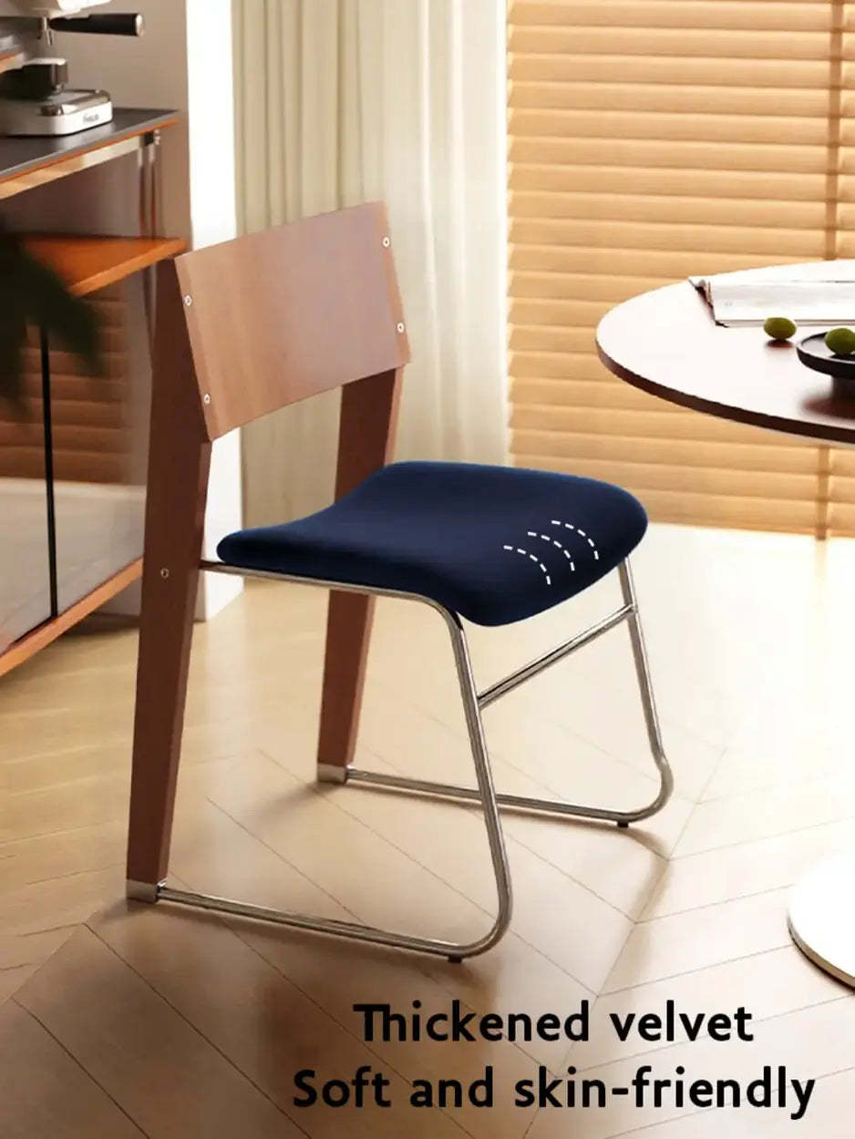 Modern Wood Velvet Open Back Armless Stackable Dining Chair