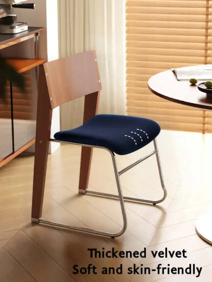 Modern Wood Velvet Open Back Armless Stackable Dining Chair