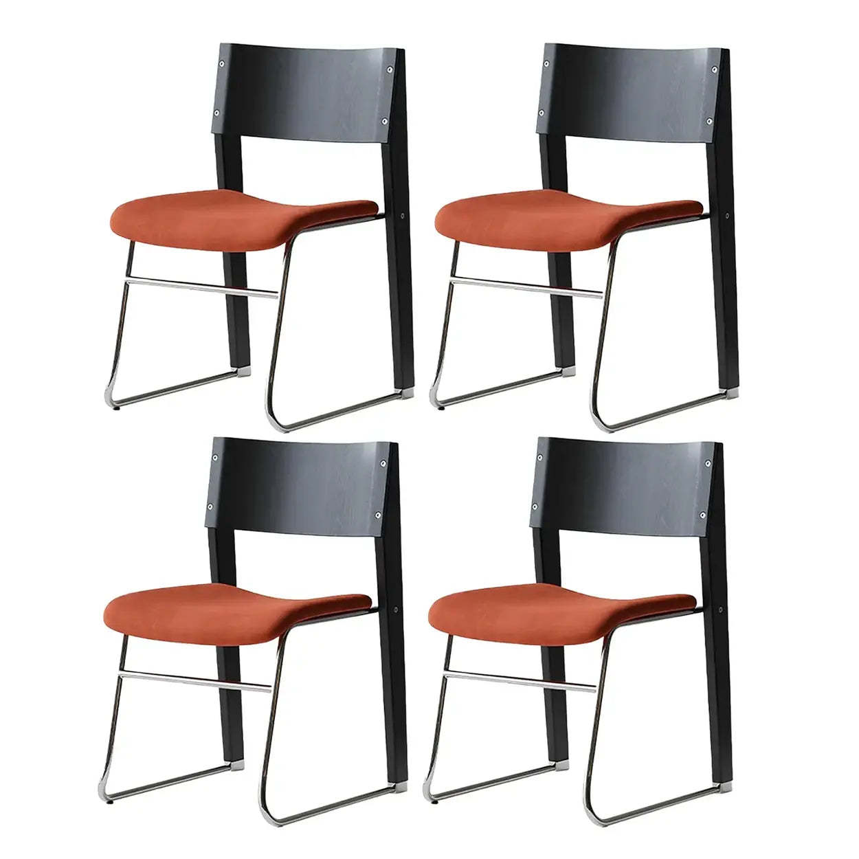 Modern Wood Velvet Open Back Armless Stackable Dining Chair