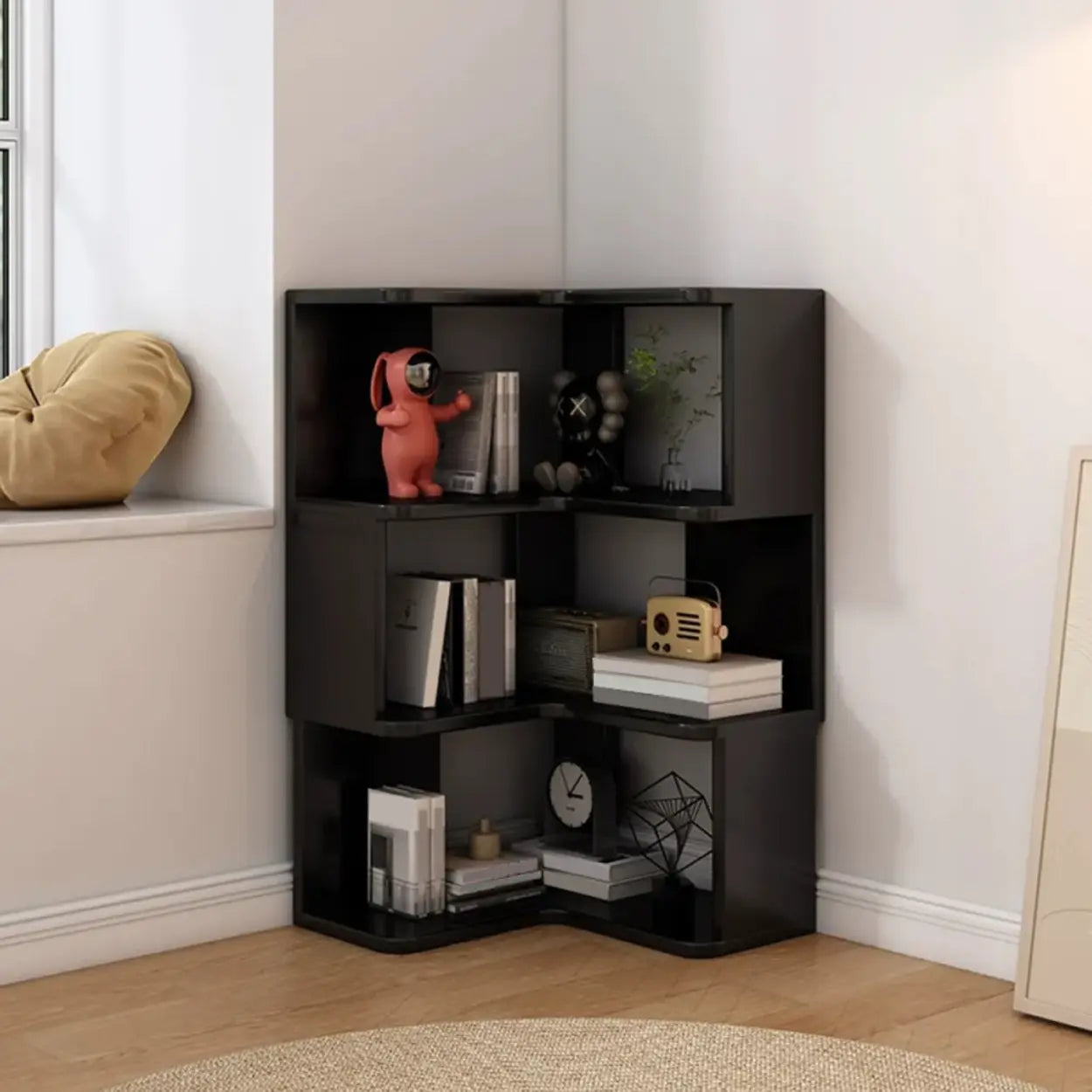 Modern corner storage bookcases in wood — 22"L x 22"W x 25"H / White