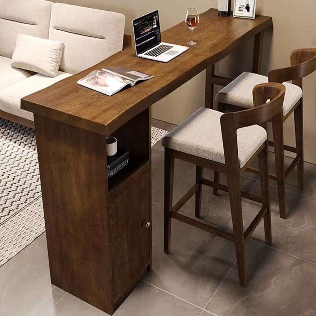 Modern Rectangular Wood Bar Table with Storage - 394
