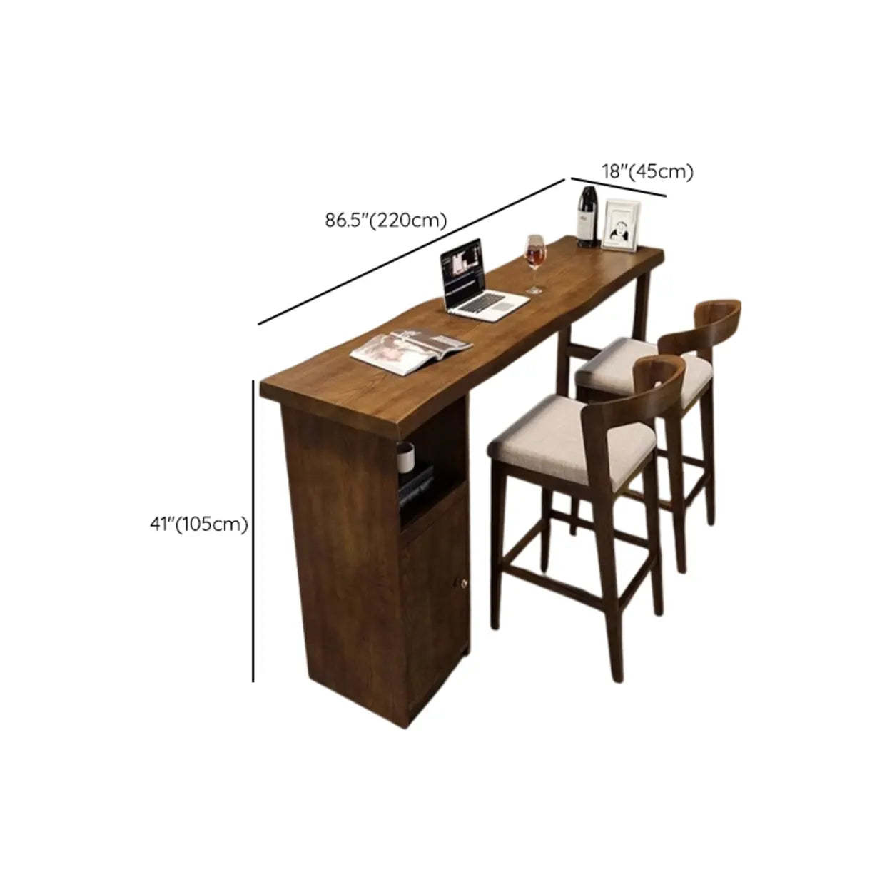 Modern Rectangular Wood Bar Table with Storage