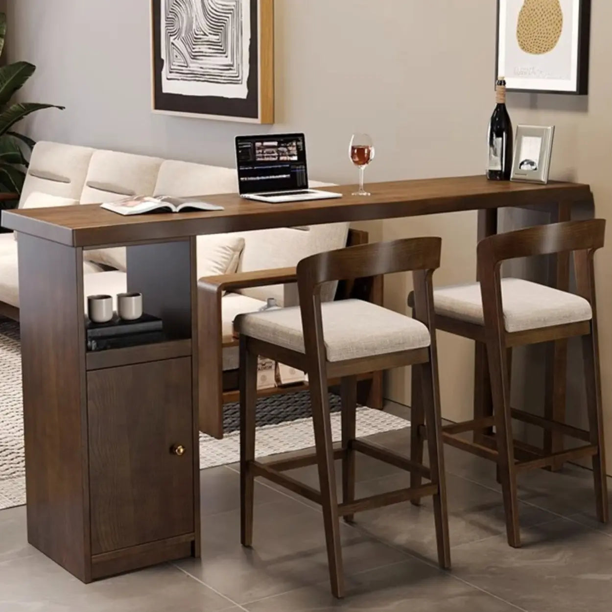 Modern Rectangular Wood Bar Table with Storage — Table Only