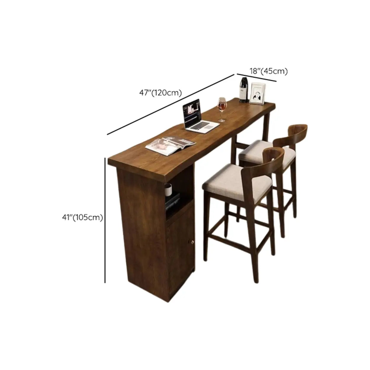 Modern Rectangular Wood Bar Table with Storage — Table Only