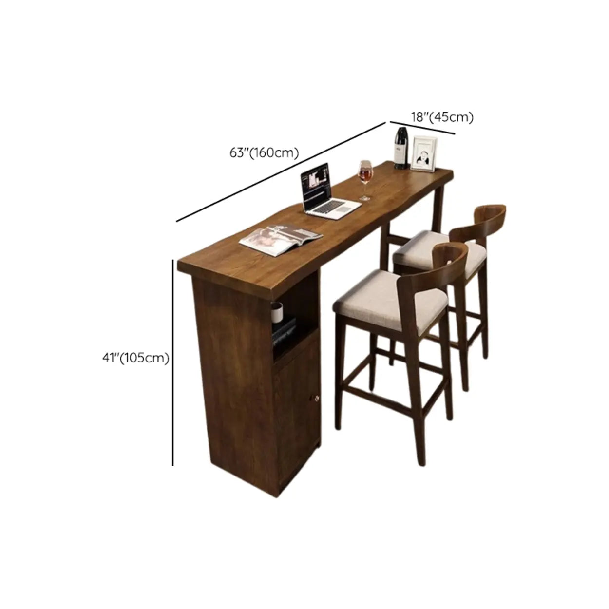 Modern Rectangular Wood Bar Table with Storage — Table Only