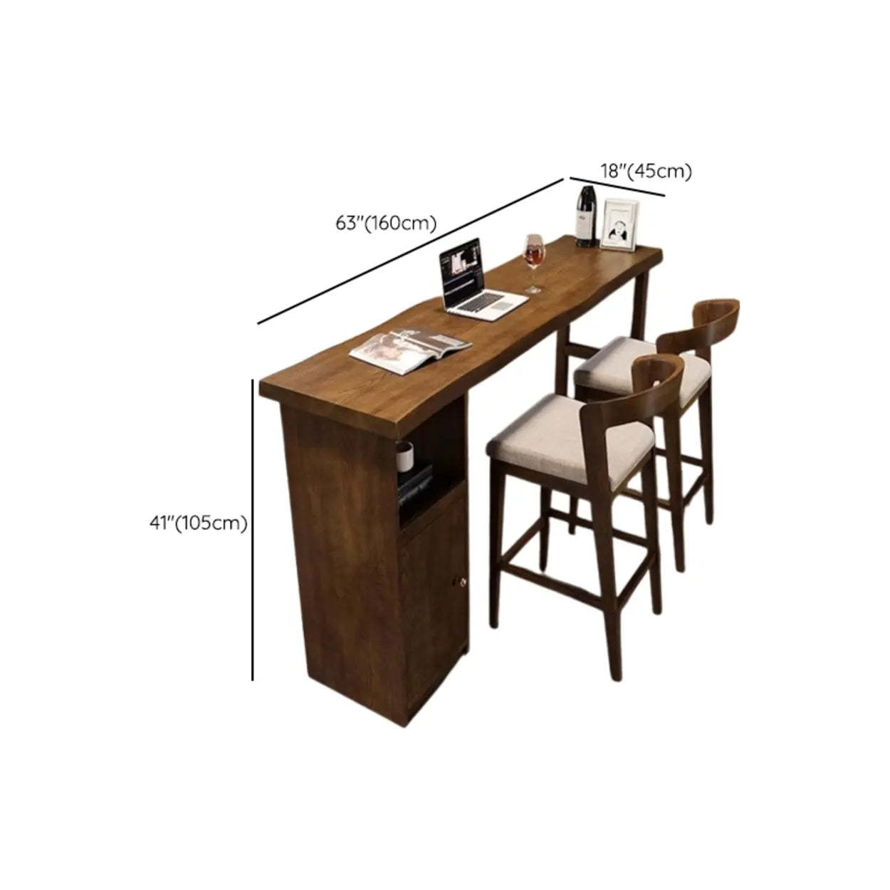 Modern Rectangular Wood Bar Table with Storage — Table Only