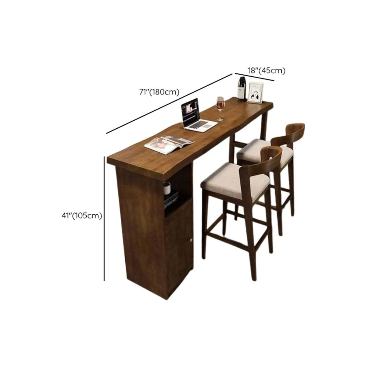 Modern Rectangular Wood Bar Table with Storage