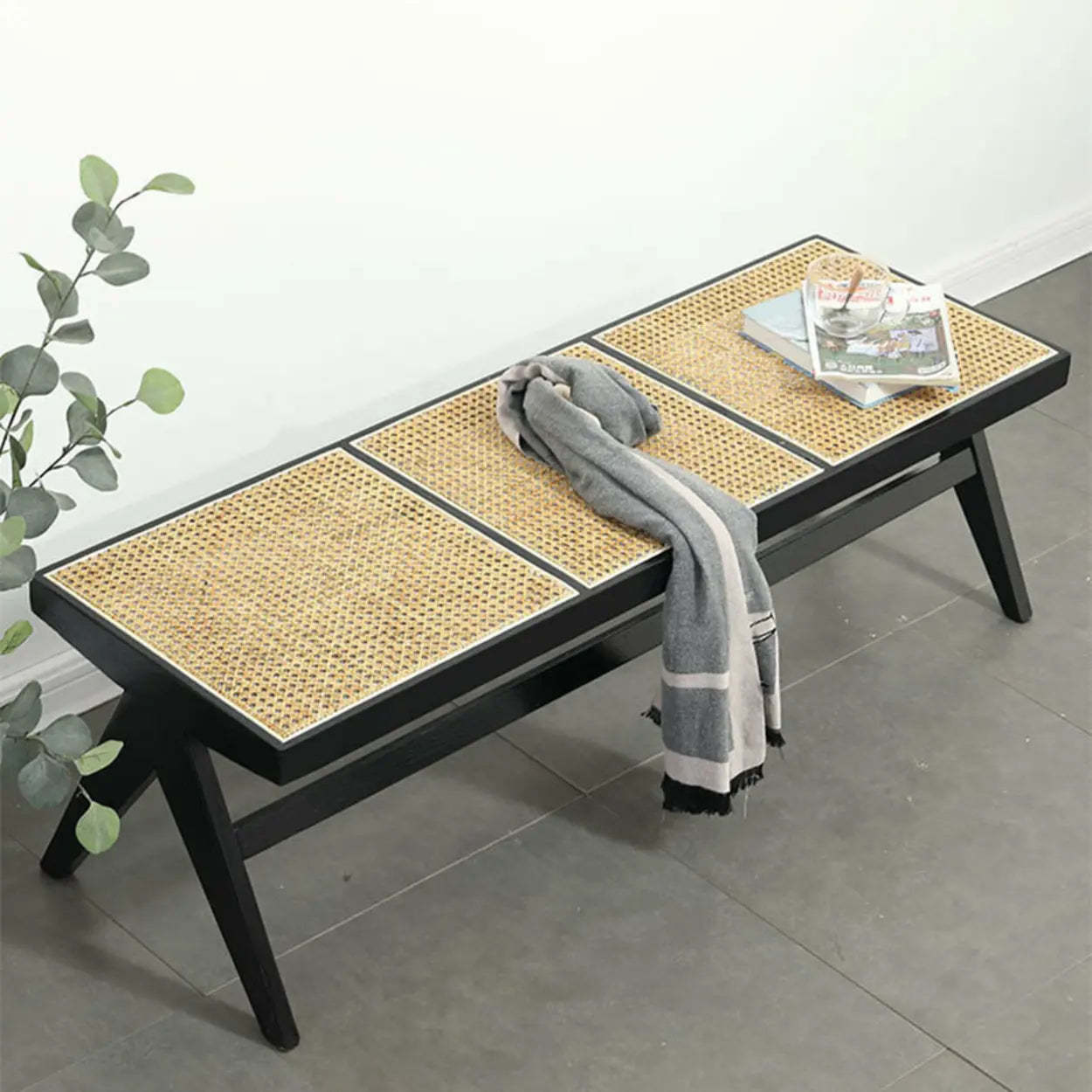 Nordic woven set wood rattan wood fabric shoe benches
