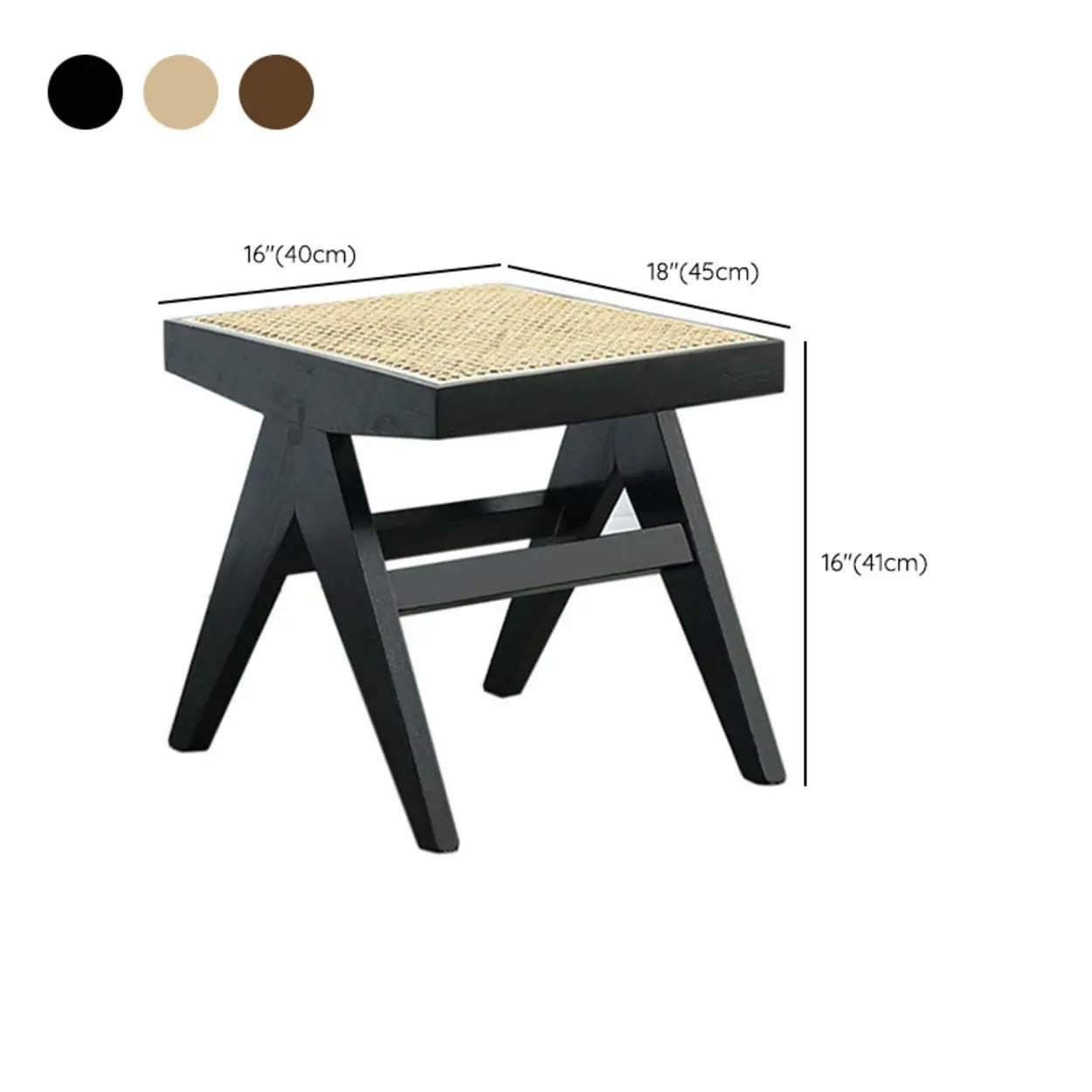 Wood Bench and Stool Set with Woven Rattan Seat