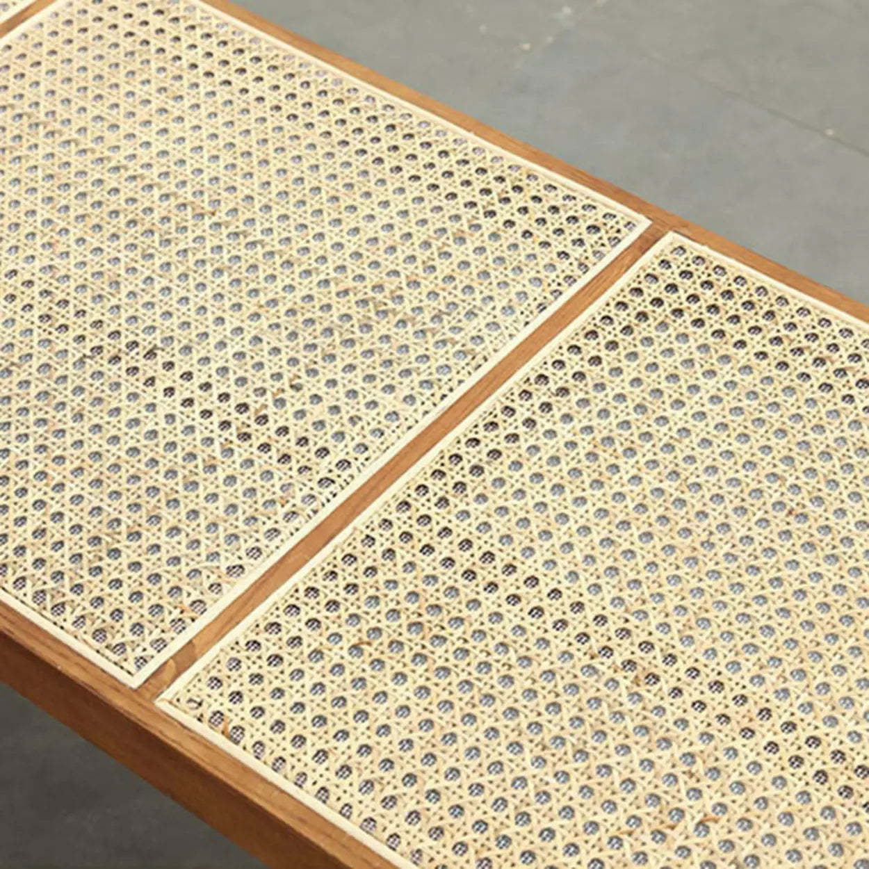 Wood Bench and Stool Set with Woven Rattan Seat