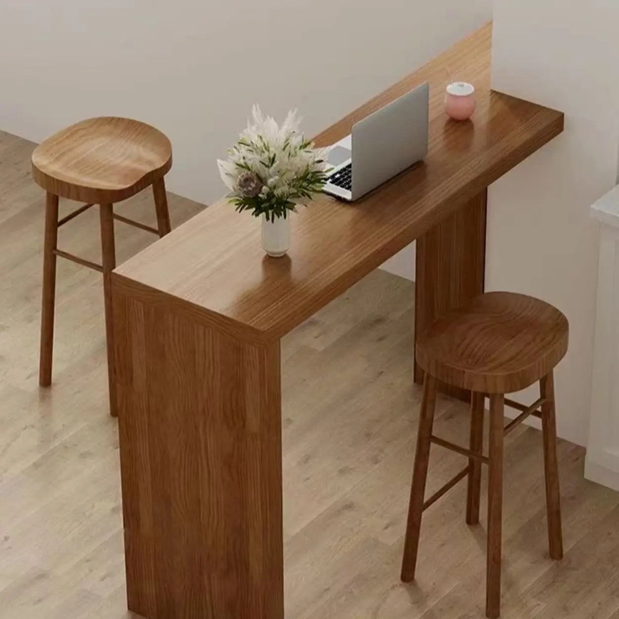 Modern Wood Breakfast Bar Table with Shelves — Table Only