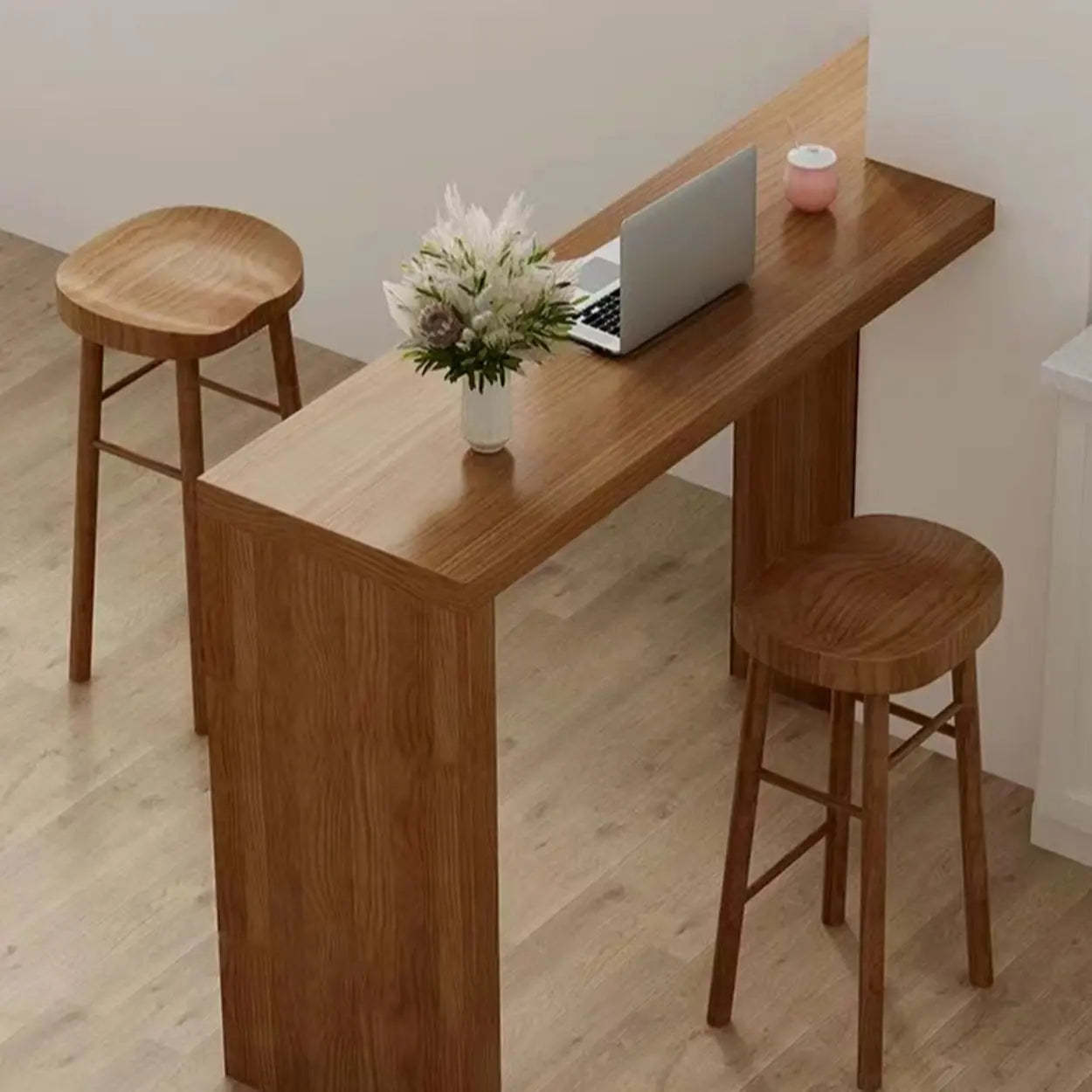 Modern Wood Breakfast Bar Table with Shelves — Table Only