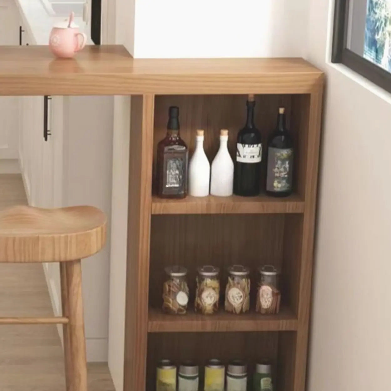 Modern Wood Breakfast Bar Table with Shelves — Table Only