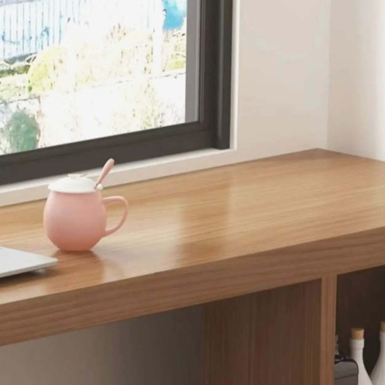 Modern Wood Breakfast Bar Table with Shelves