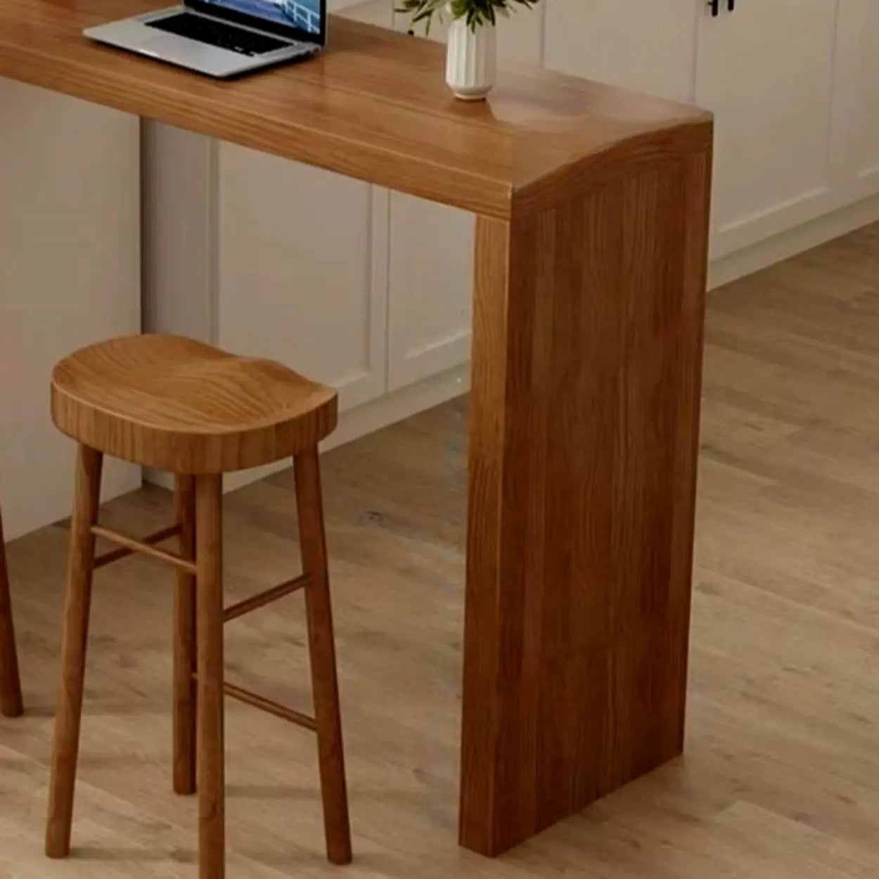 Modern Wood Breakfast Bar Table with Shelves