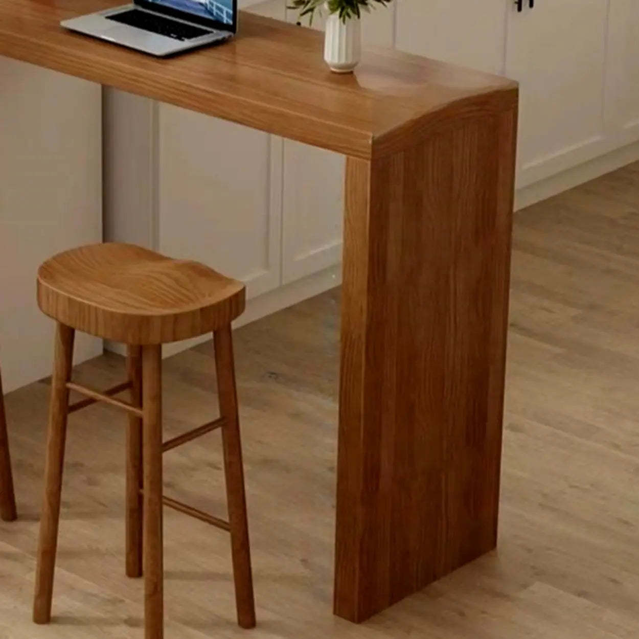 Modern Wood Breakfast Bar Table with Shelves