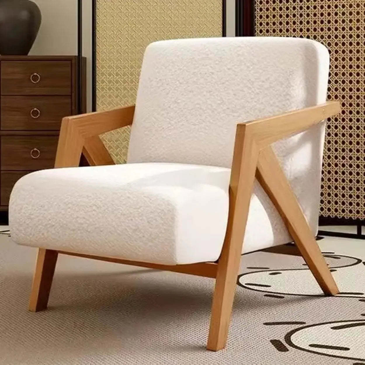 Modern Wood Frame Brown Accent Chair with Arms