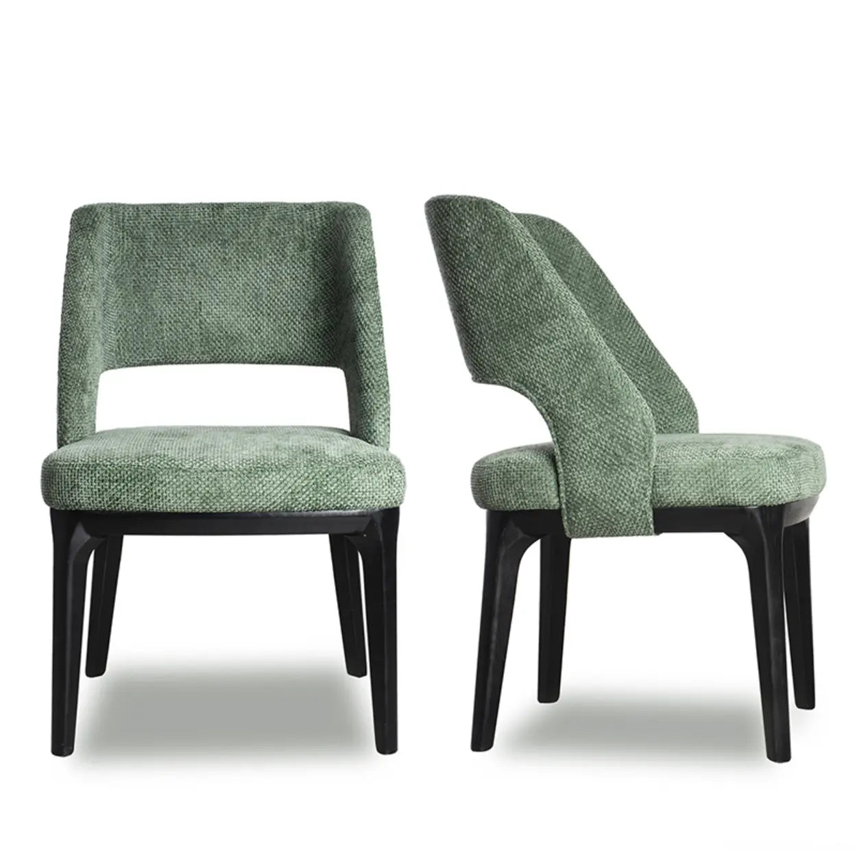 Modern Wood Frame Green Upholstered Dining Chair