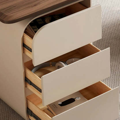 Beige-Brown Wood Rectangular Computer Desk with Drawers
