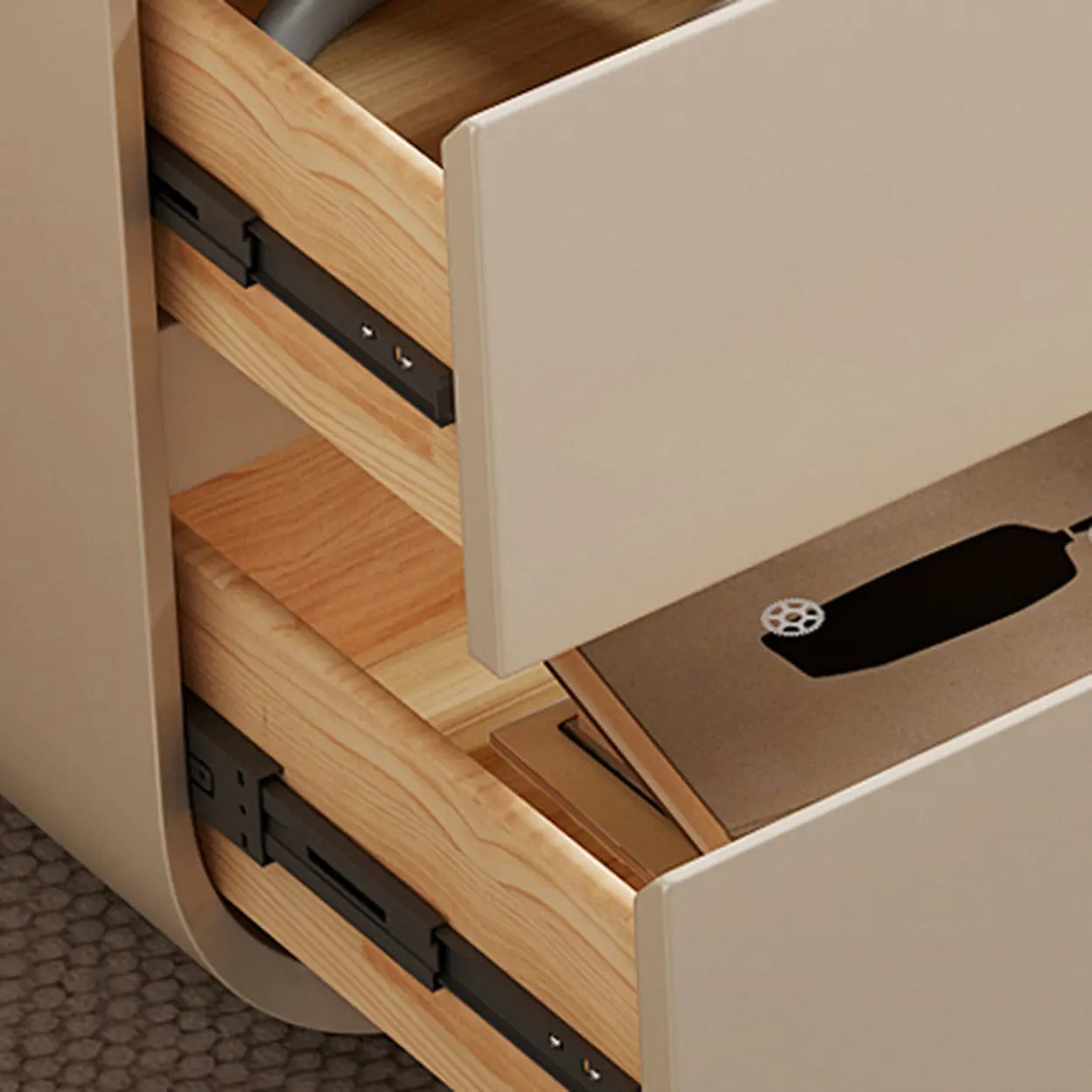 Beige-Brown Wood Rectangular Computer Desk with Drawers