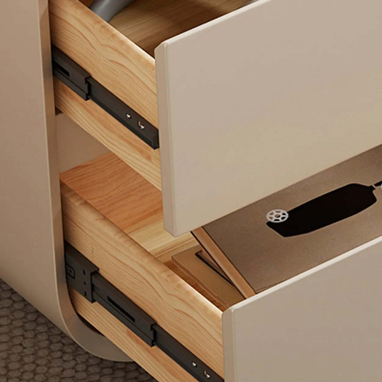 Beige-Brown Wood Rectangular Computer Desk with Drawers