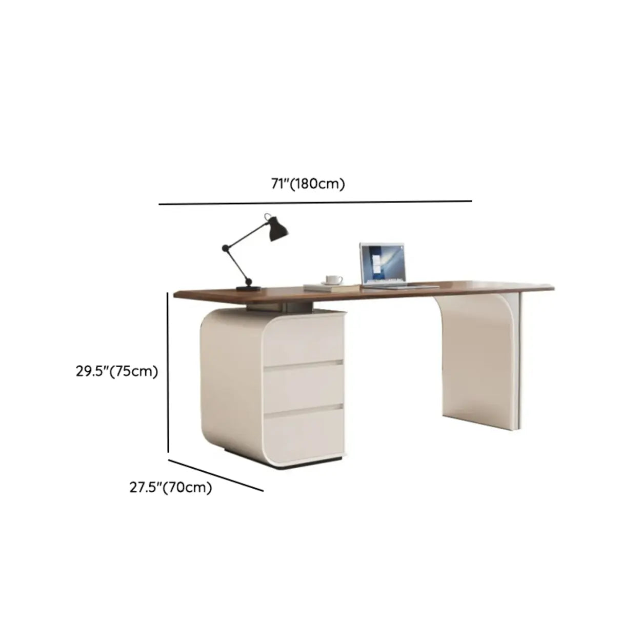 Beige-Brown Wood Rectangular Computer Desk with Drawers