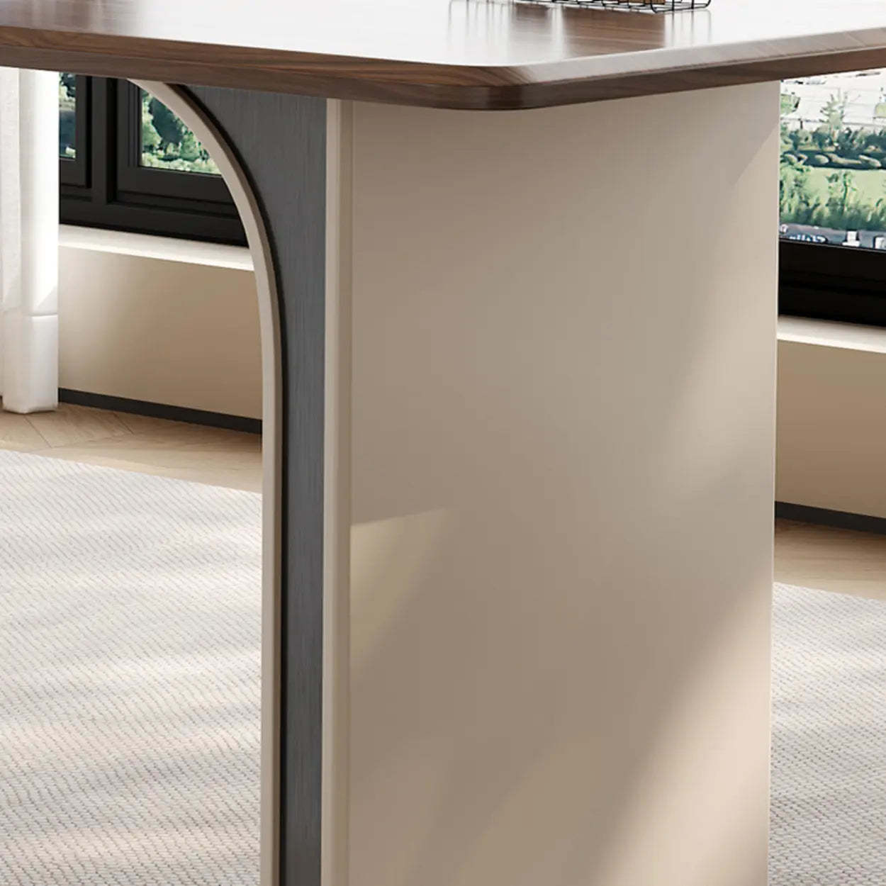 Beige-Brown Wood Rectangular Computer Desk with Drawers