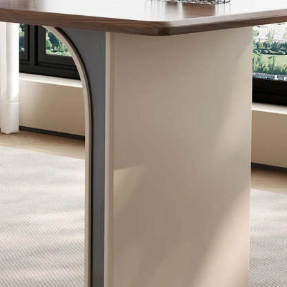 Beige-Brown Wood Rectangular Computer Desk with Drawers
