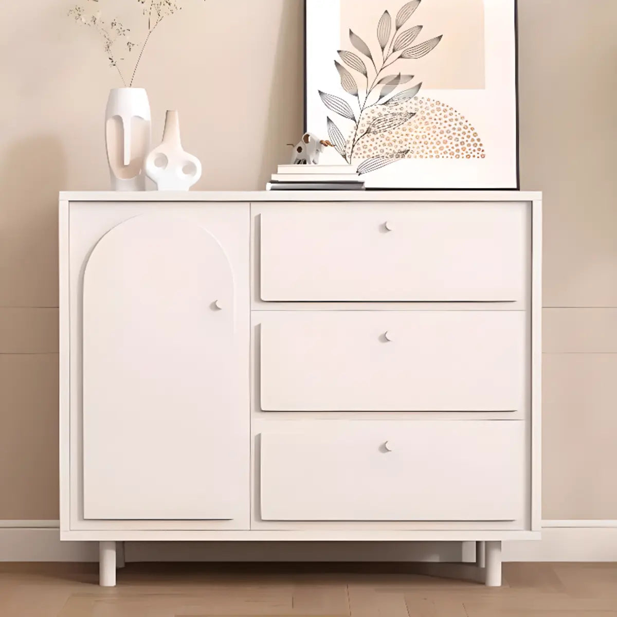 Modish Beige Wood Adjustable Sideboard with Drawers