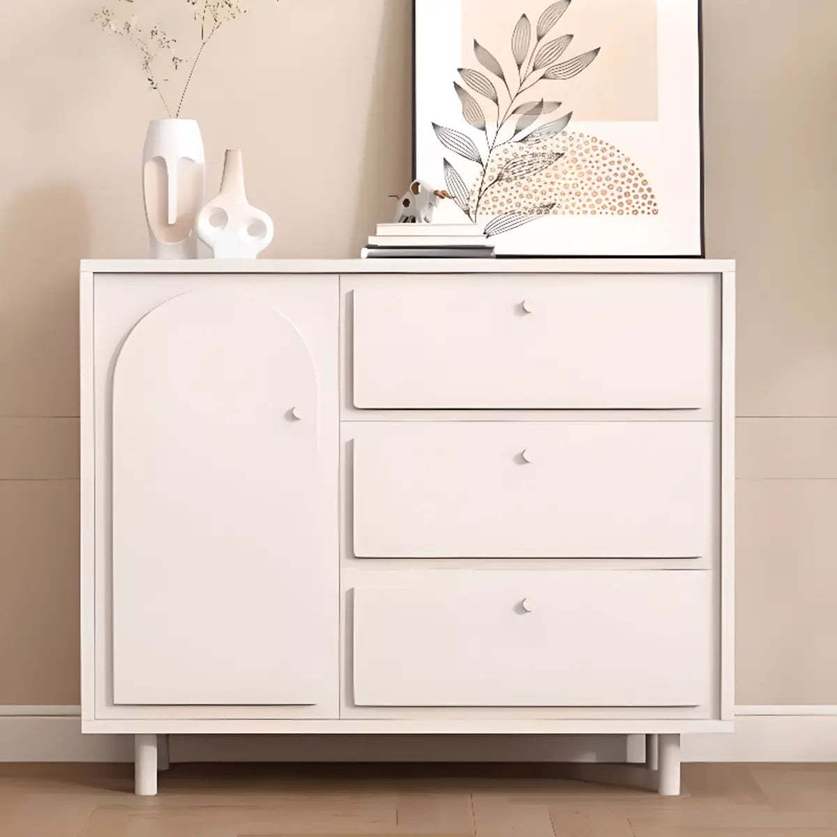 Modish Beige Wood Adjustable Sideboard with Drawers