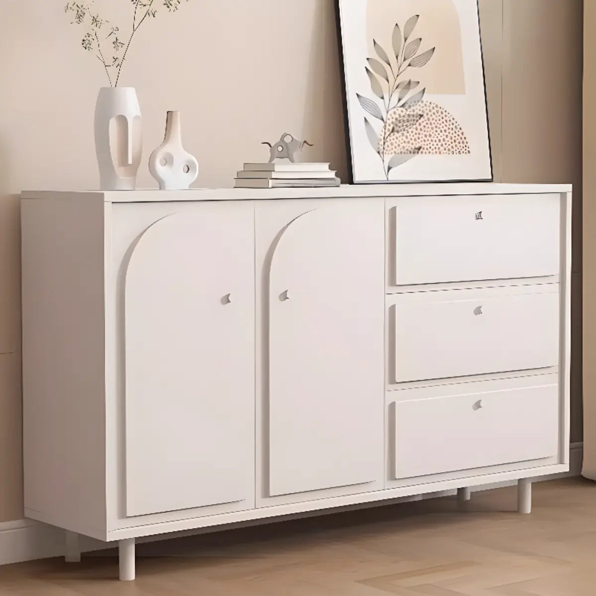 Modish Beige Wood Adjustable Sideboard with Drawers