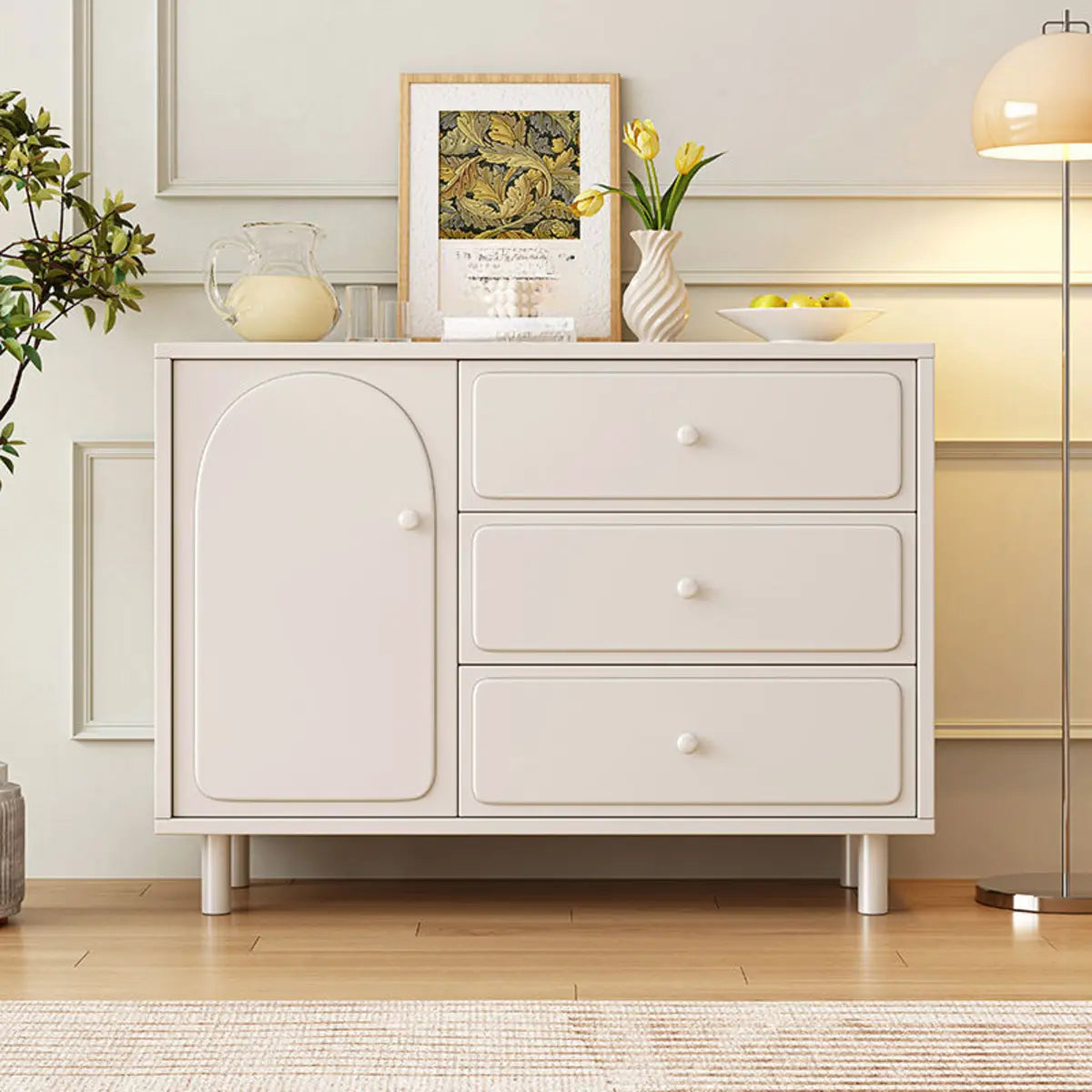 Modish Beige Wood Adjustable Sideboard with Drawers