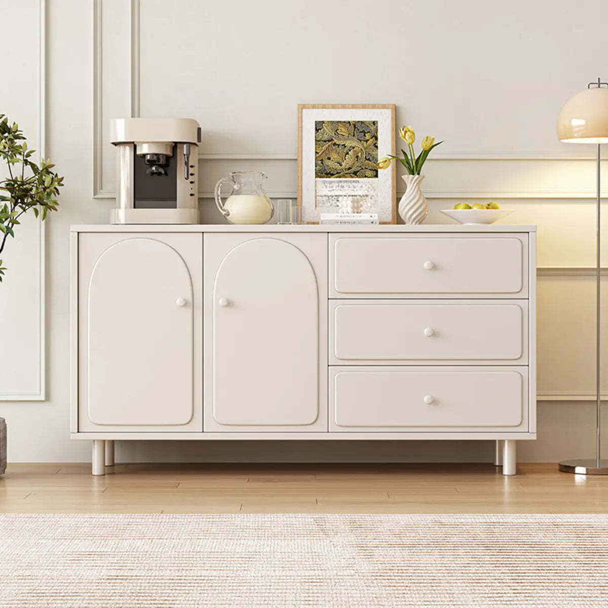 Modish Beige Wood Adjustable Sideboard with Drawers