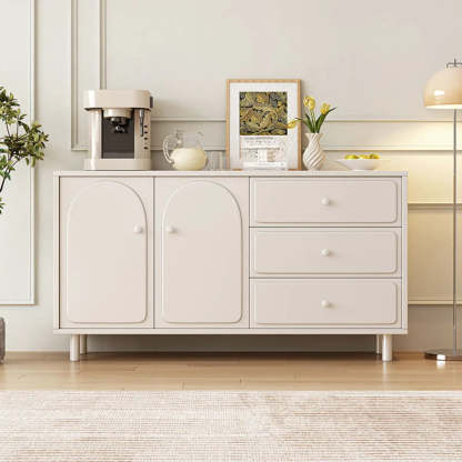 Modish Beige Wood Adjustable Sideboard with Drawers