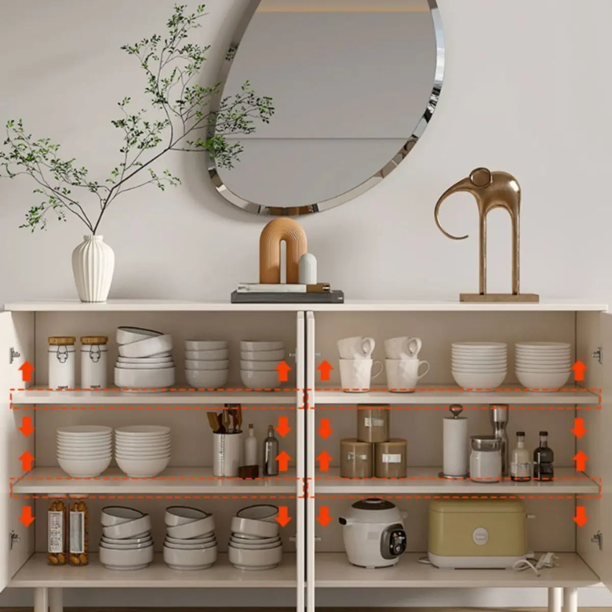 Modish Beige Wood Adjustable Sideboard with Drawers