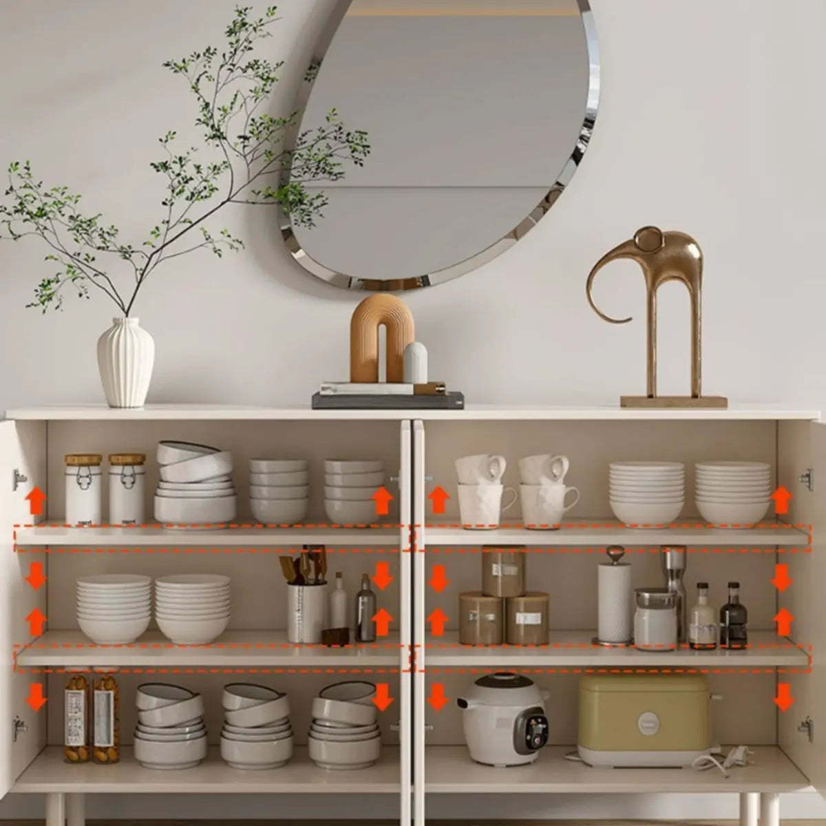 Modish Beige Wood Adjustable Sideboard with Drawers
