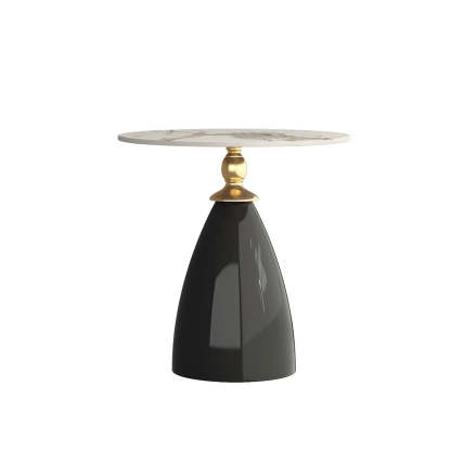 Brown Round Stone Iron-Base Tall Coffee Table