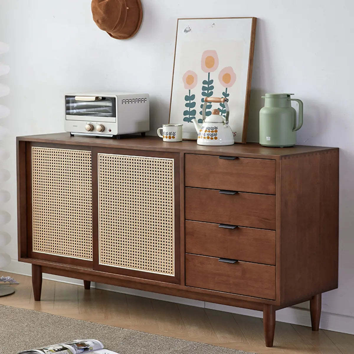 Modish Cherry Wood 4-Drawer Floor Buffet — Cherry Wood