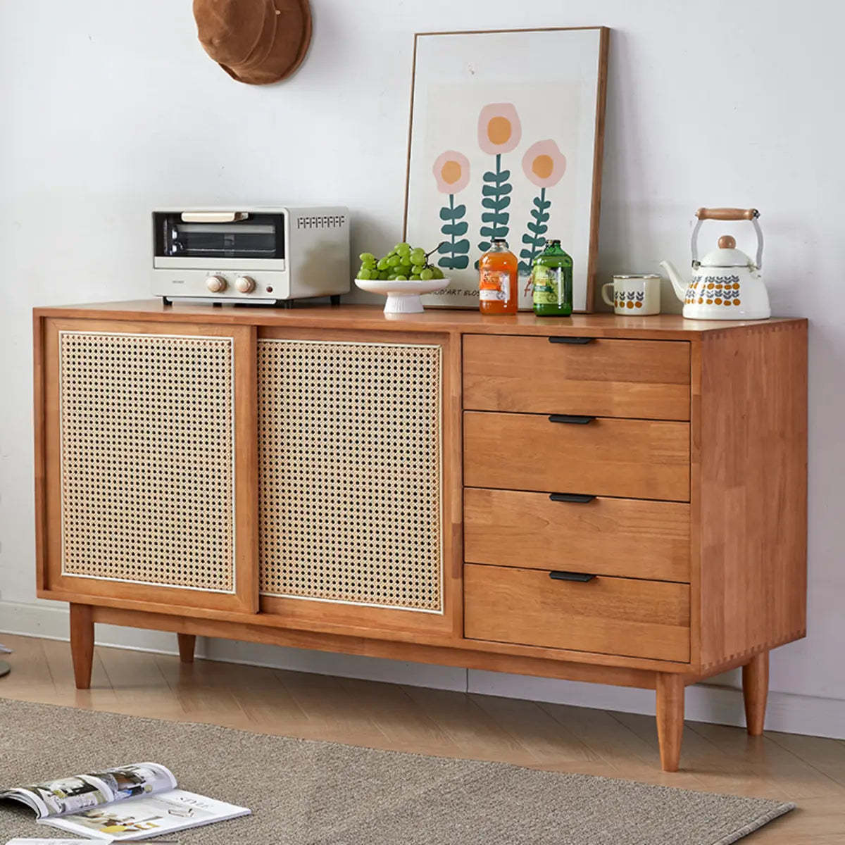 Modern decor 4-drawer wood display cabinets — 35.5" L x 18" W x 33.5" H / Cherry