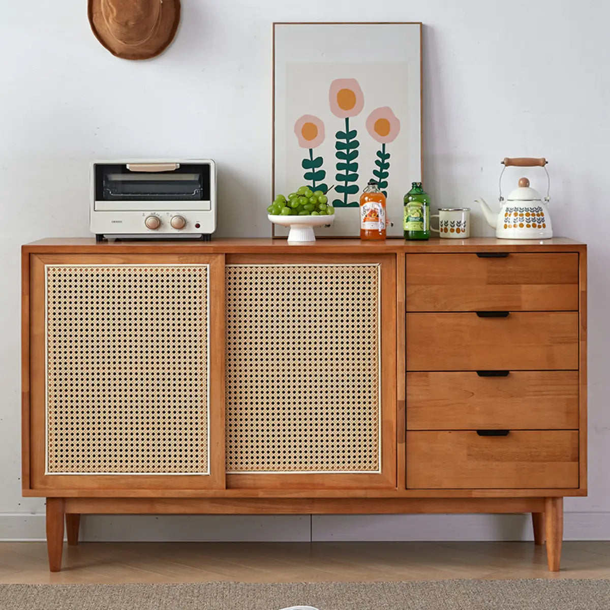 Modish Cherry Wood 4-Drawer Floor Buffet — Cherry Wood