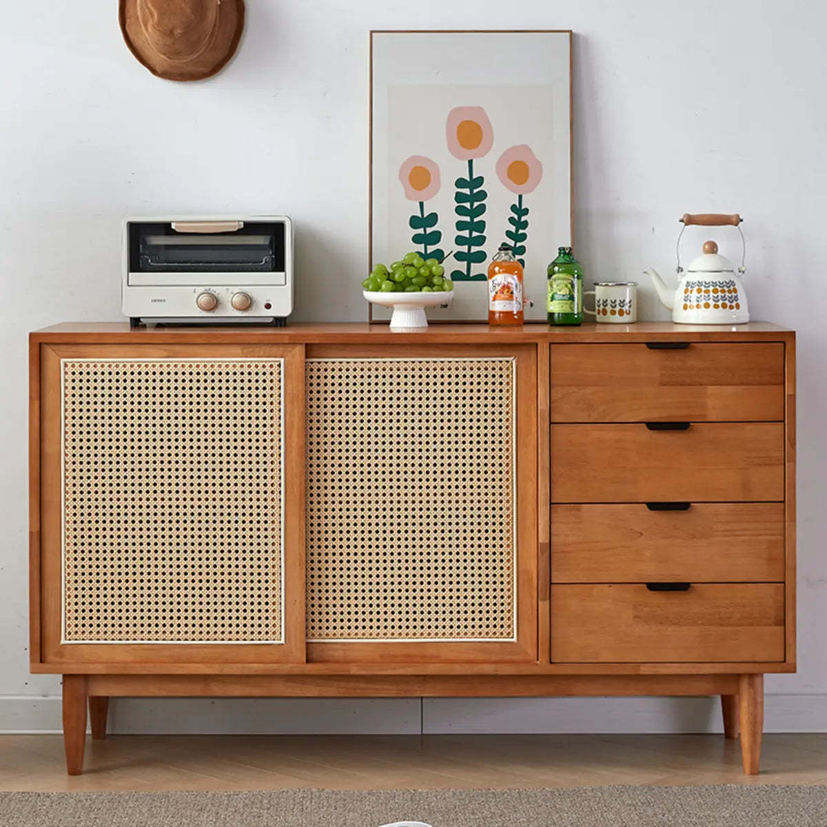 Modish Cherry Wood 4-Drawer Floor Buffet — Cherry Wood