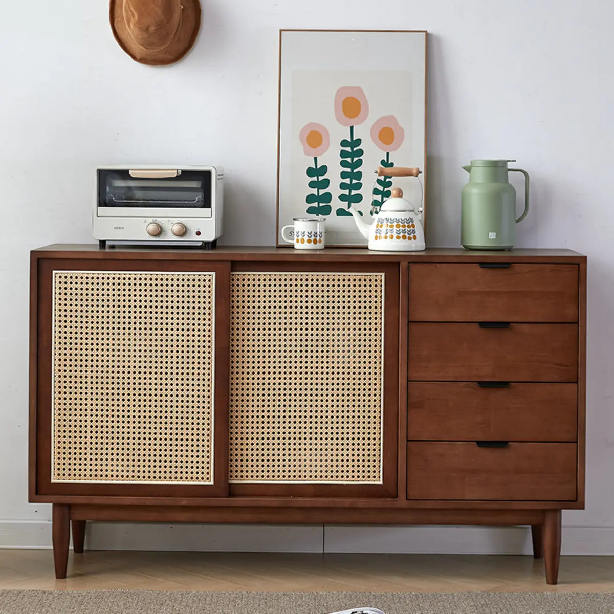 Modish Cherry Wood 4-Drawer Floor Buffet — Cherry Wood
