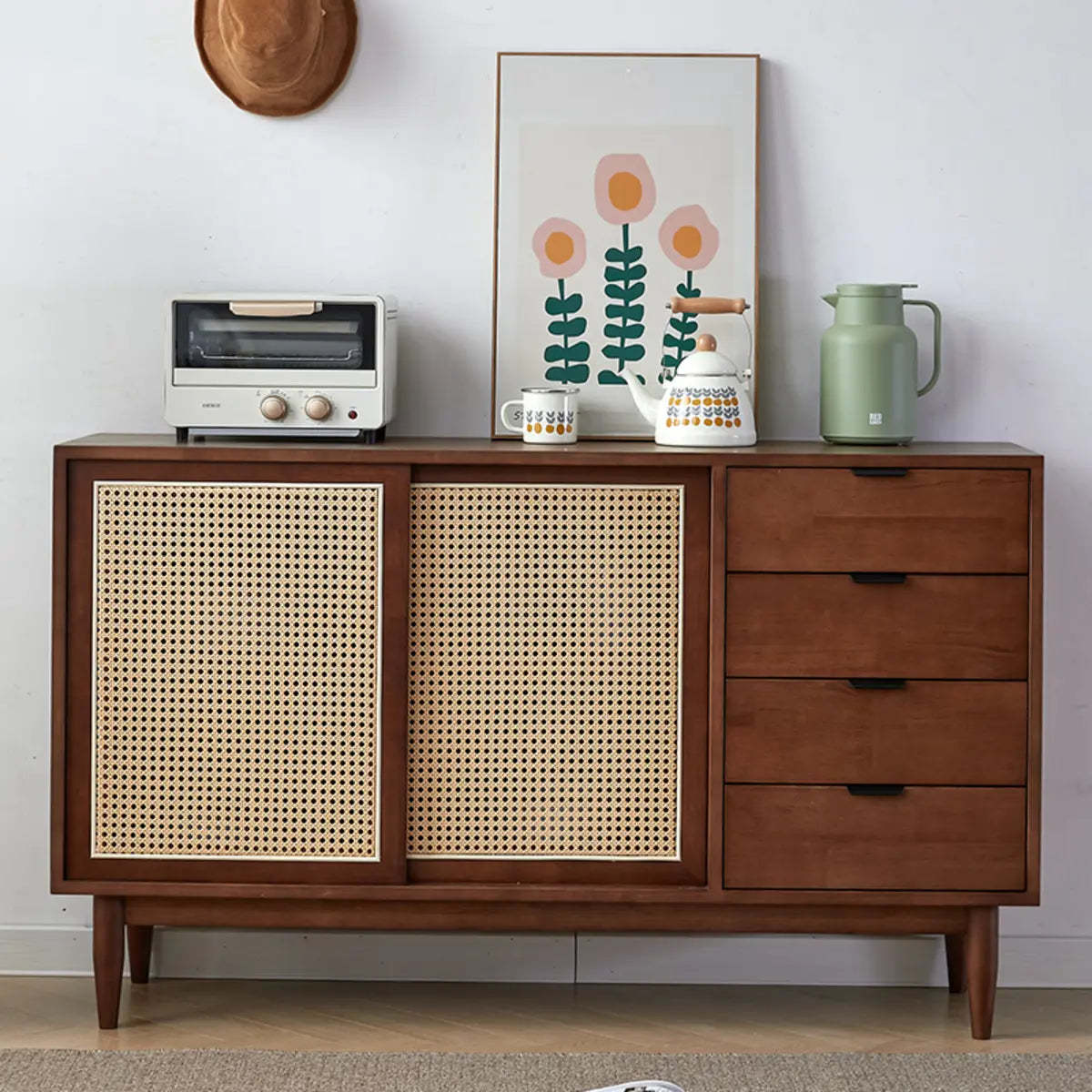 Modish Cherry Wood 4-Drawer Floor Buffet — Cherry Wood