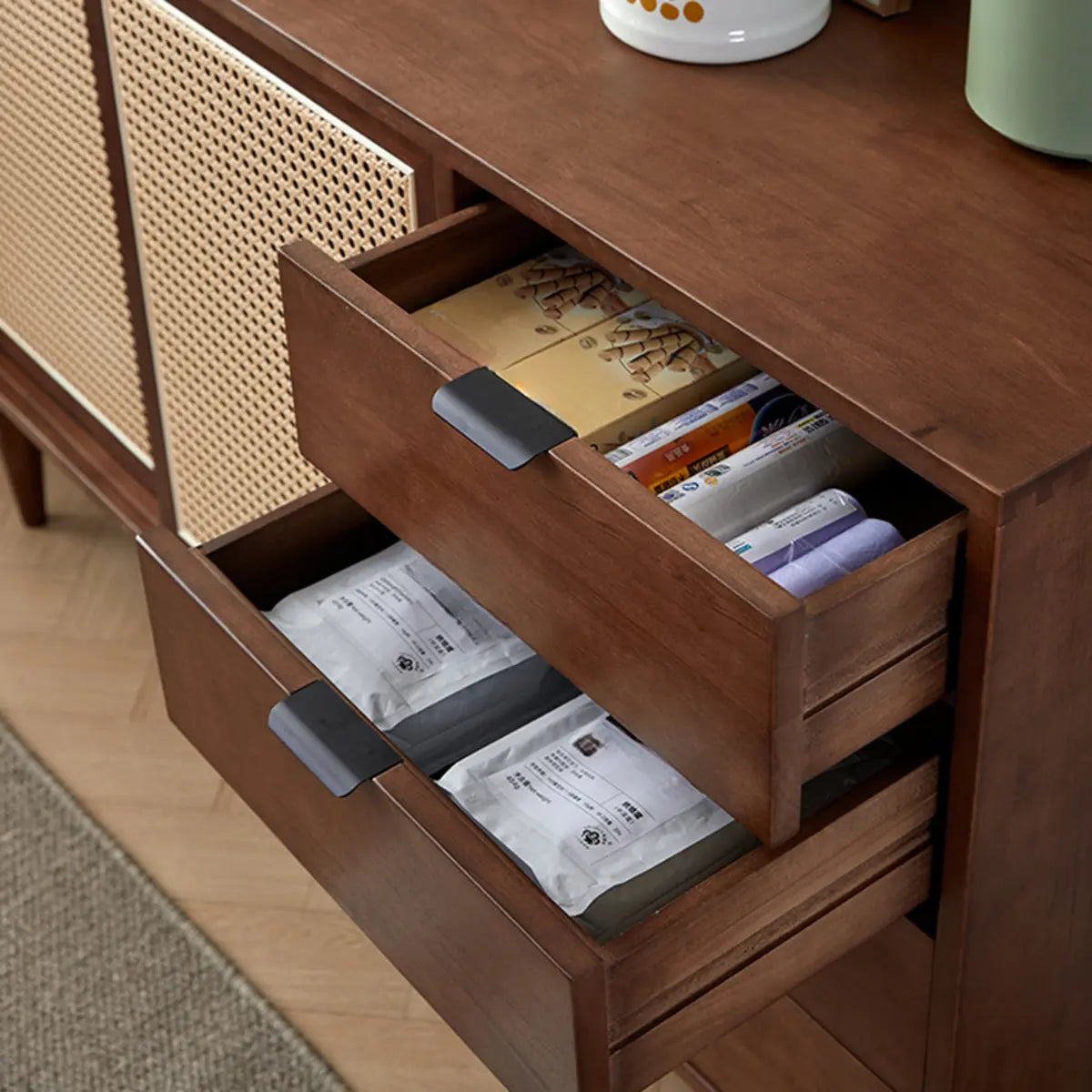 Modish Cherry Wood 4-Drawer Floor Buffet — Cherry Wood